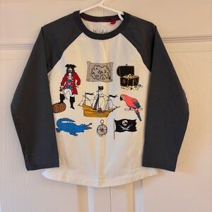 Mini Boden Pirate Graphic Raglan Long-Sleeve Shirt - White & Dark Gray Sz 5-6
